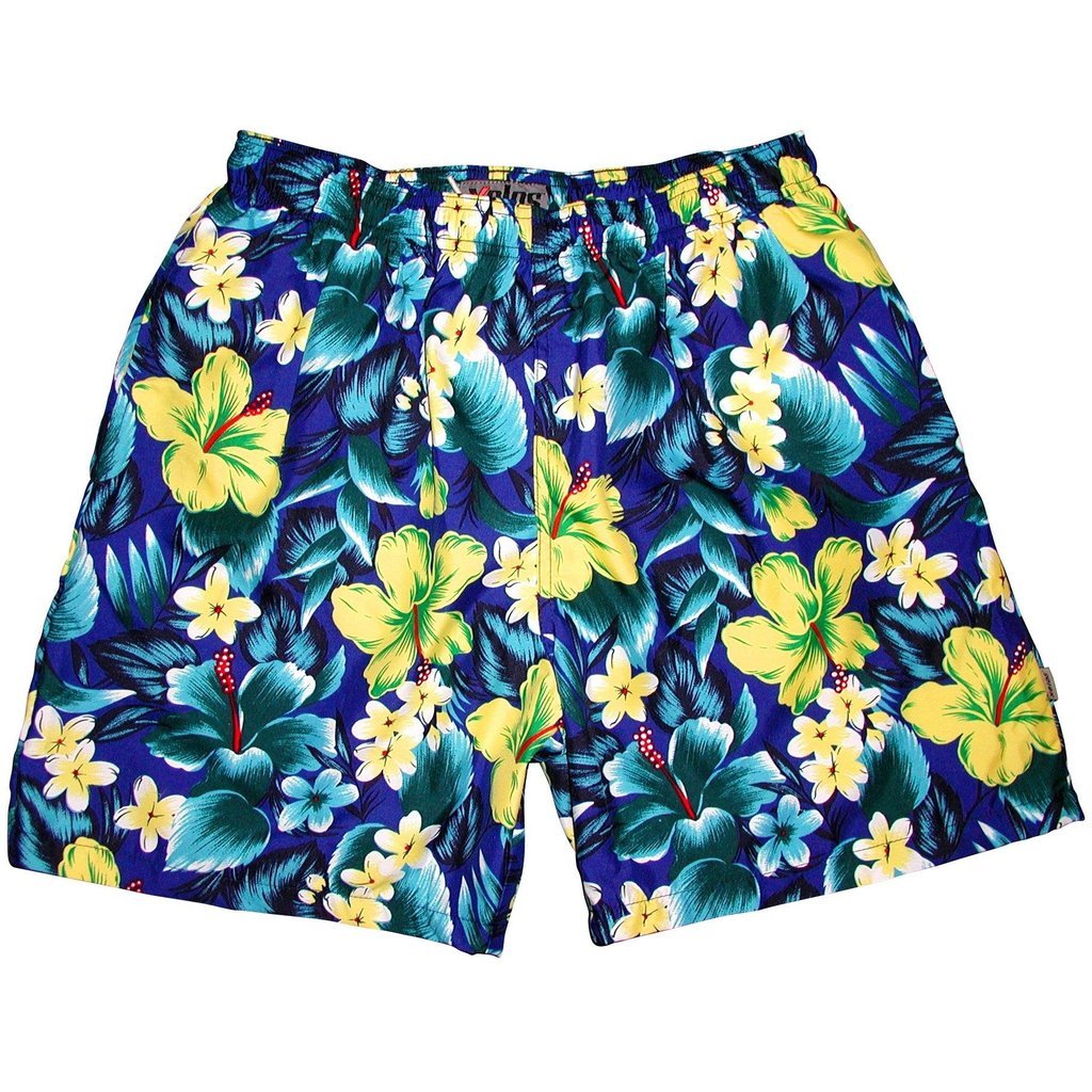 "Jungle Juice" (Royal) Swim Trunks (with mesh liner / side pockets) - 6.5" Mid Length - Board Shorts World Outlet