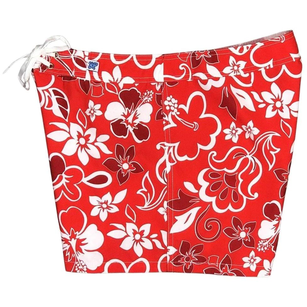 "Lava Flow" Womens Back Pocket Board Shorts (Red) - Board Shorts World Outlet