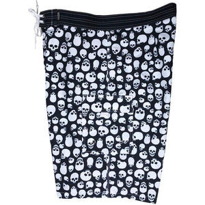 "Live to Ride" (Black+White) Skullls Double Cargo Pocket Board Shorts - Board Shorts World Outlet
