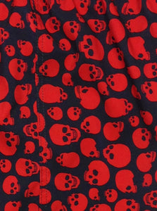 "Live to Ride" Skulls (Black+Red) Swim Trunks (with mesh liner / side pockets) - 6.5" Mid Length - Board Shorts World Outlet