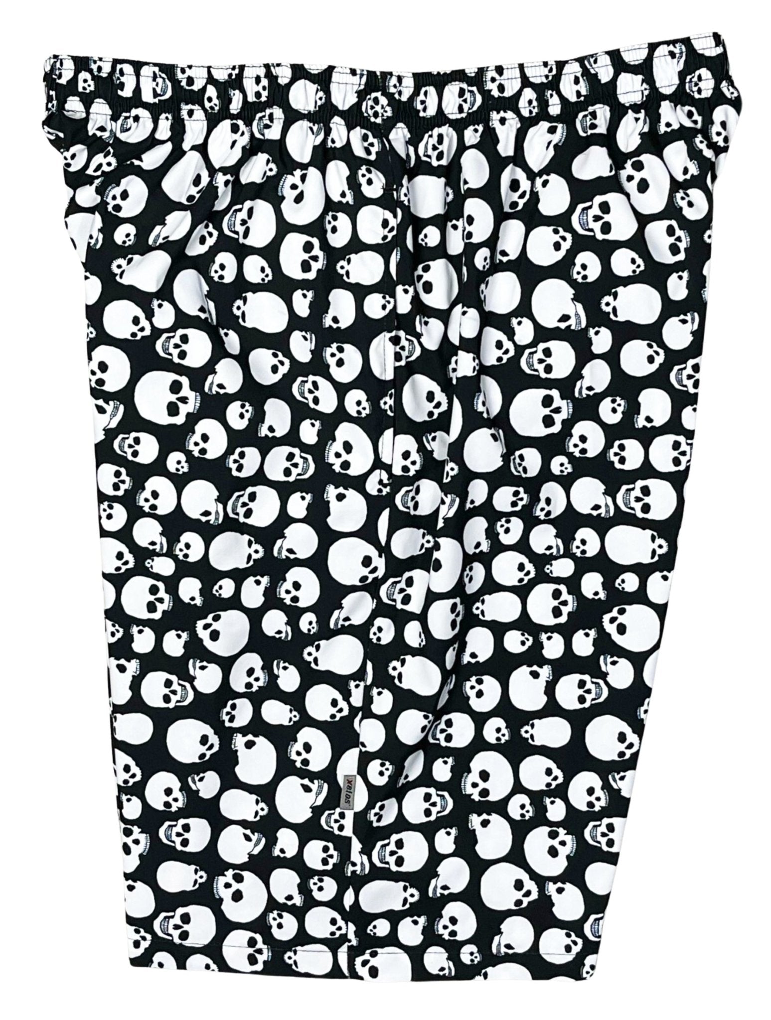 "Live to Ride Skulls" (Black+White) Long Swim Trunks (with mesh liner / side pockets) - Board Shorts World Outlet