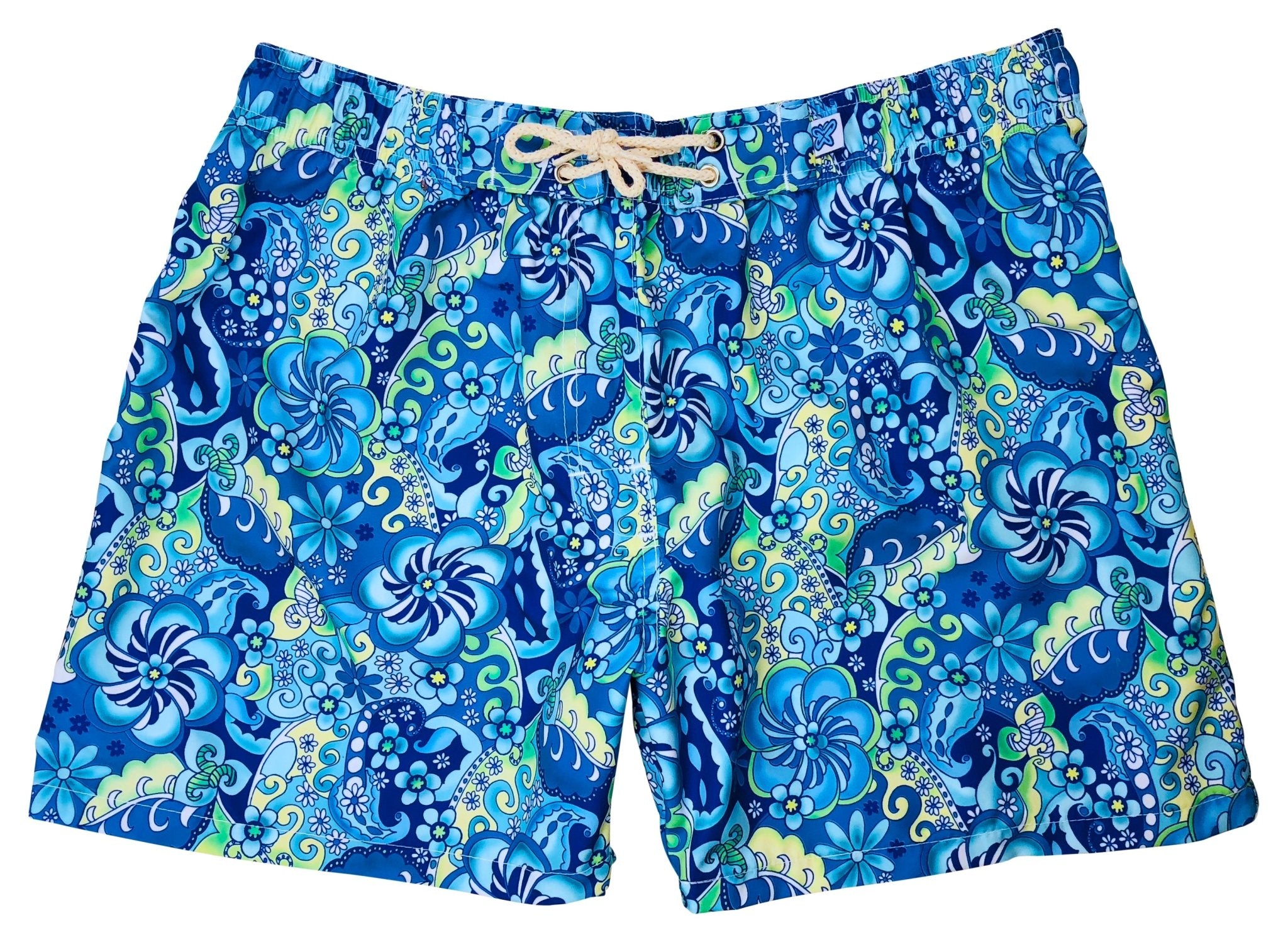 "Lucy in the Sky" (Blue) Womens Elastic Waist Swim Board Shorts. REGULAR Rise + 5" Inseam - Board Shorts World Outlet
