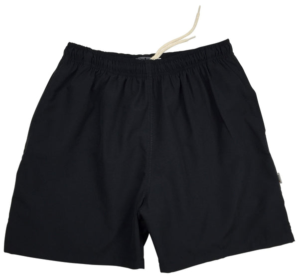 Mens Solid Swim Trunks (with mesh liner) - Black (Black Stitch) - 4.5" Retro Shortie - Board Shorts World Outlet