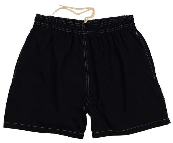 Mens Solid Swim Trunks (with mesh liner) Black (White Stitch)