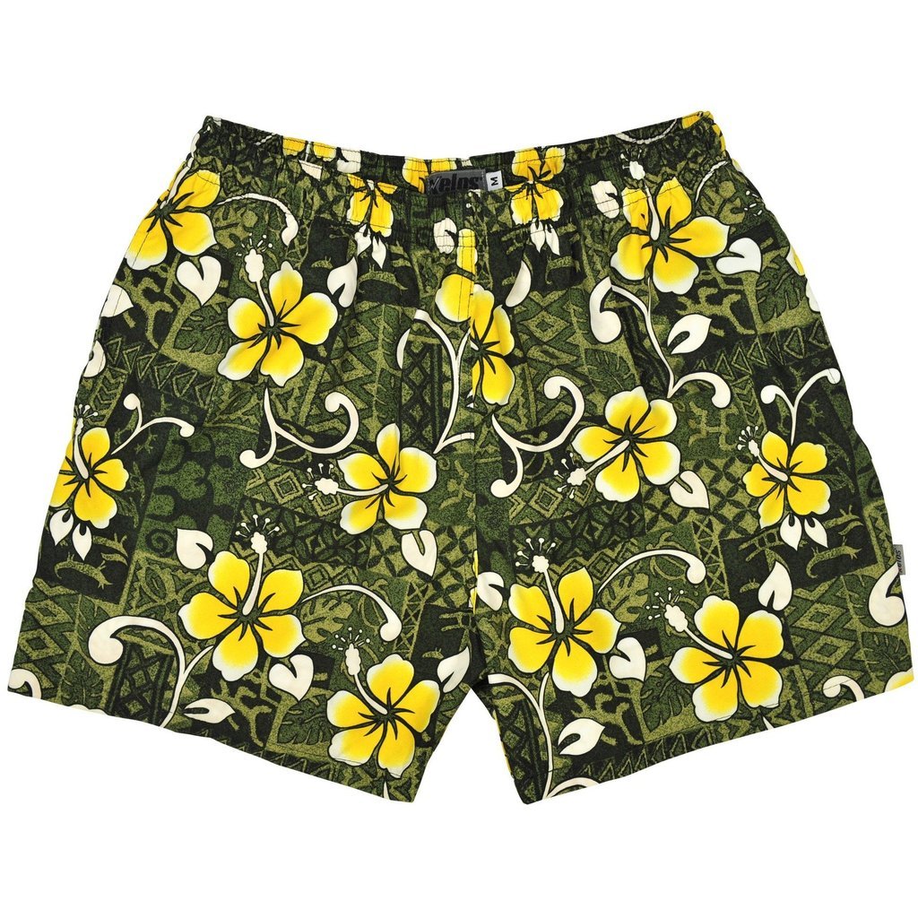 Mens "Top Dog" Swim Trunks (with mesh liner) - Olive - Retro Shortie - Board Shorts World Outlet