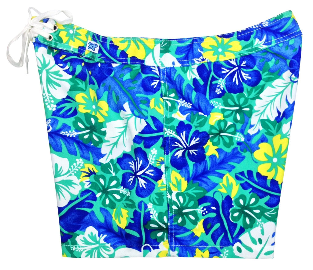 "Mother Lode" 5" Womens Back Pocket Board Shorts (Blue + Green) - Board Shorts World Outlet
