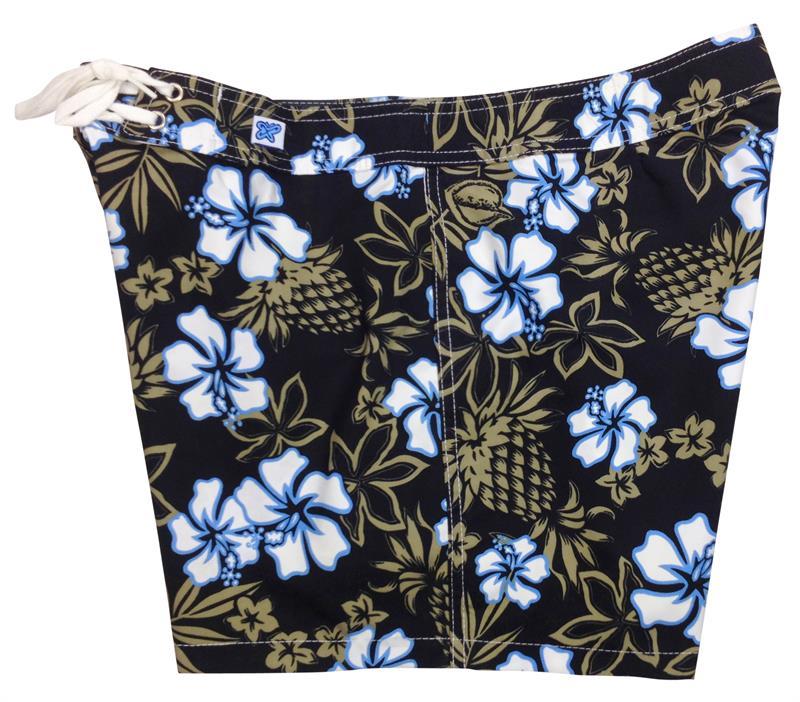 "North Shore" 5" Womens Back Pocket Board Shorts (Black + Khaki) - Board Shorts World Outlet
