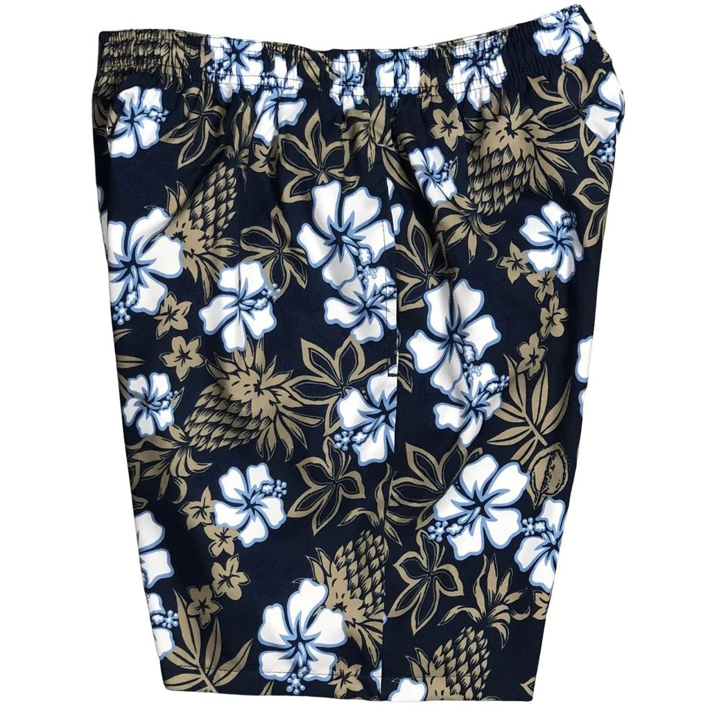 "North Shore" (Black) Swim Trunks (with mesh liner / side pockets) - 6.5" Mid Length - Board Shorts World Outlet