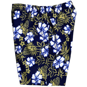 "North Shore" (Navy) Swim Trunks (with mesh liner / side pockets) - 6.5" Mid Length - Board Shorts World Outlet