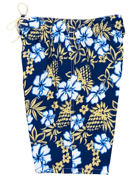 "North Shore" (Navy+Khaki) Womens Elastic Waist Swim Board Shorts. REGULAR Rise + 11" Inseam - Board Shorts World Outlet