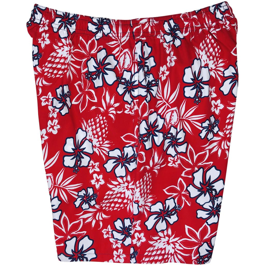 "North Shore" (Red) Swim Trunks (with mesh liner / side pockets) - 6.5" Mid Length - Board Shorts World Outlet
