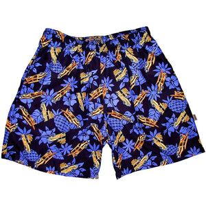 "One for the Road" Woodys (Blue) Swim Trunks (with mesh liner / side pockets) - 6.5" Mid Length - Board Shorts World Outlet