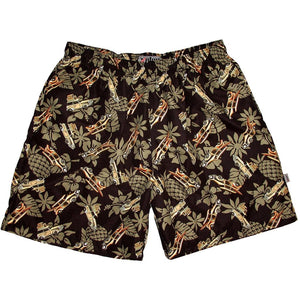 "One for the Road" Woodys (Olive) Swim Trunks (with mesh liner / side pockets) - 6.5" Mid Length - Board Shorts World Outlet