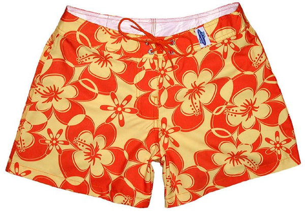 "Peace Train" 5" Womens Back Pocket Board Shorts (Orange) - Board Shorts World Outlet