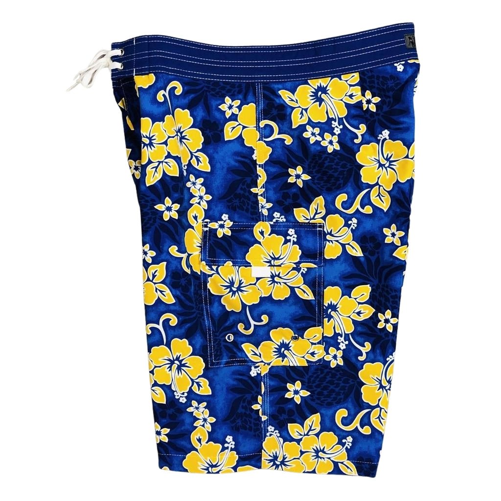 "Pina Colada" (Blue+Yellow) Double Cargo Pocket Board Shorts - Board Shorts World Outlet