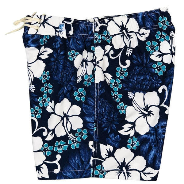 "Pina Colada" (Indigo) Womens Elastic Waist Swim Board Shorts. REGULAR Rise + 5" Inseam - Board Shorts World Outlet