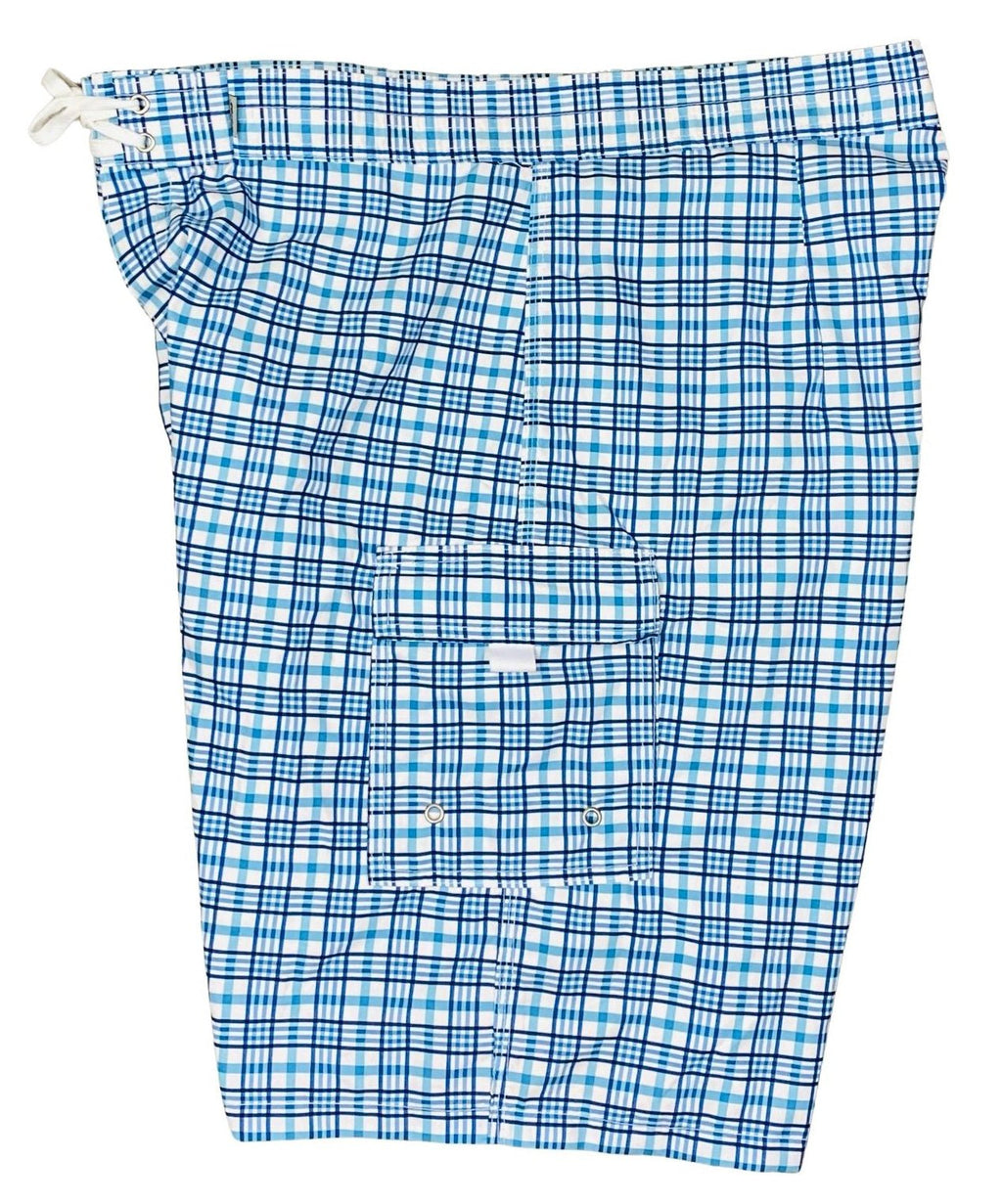 "Please Come to Boston" (Blue) Double Cargo Pocket Board Shorts - Board Shorts World Outlet