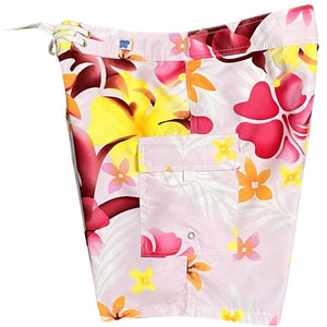 "Primal Paradise" (Pink) 7" Womens Cargo + Back Pocket Board Shorts - Board Shorts World Outlet