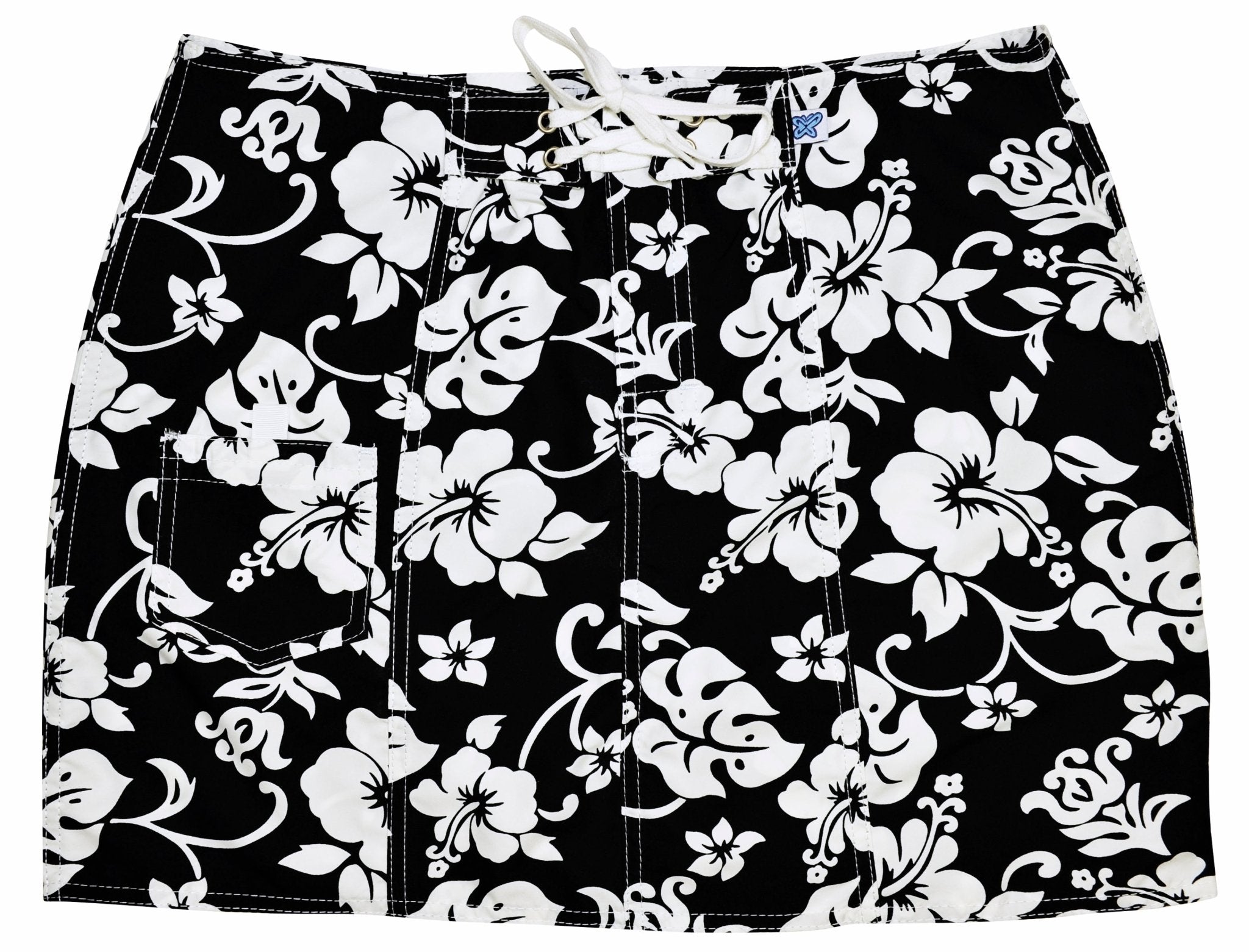 "Pure Hibiscus" Original Style Board Skirt (Black) - Board Shorts World Outlet