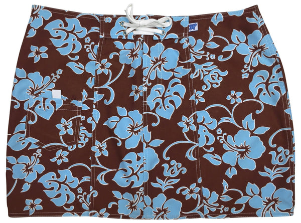 "Pure Hibiscus" Original Style Board Skirt (Brown+Blue) - Board Shorts World Outlet