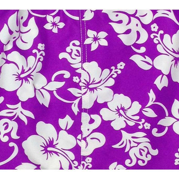 "Pure Hibiscus" (Purple) Double Cargo Pocket Board Shorts - Board Shorts World Outlet