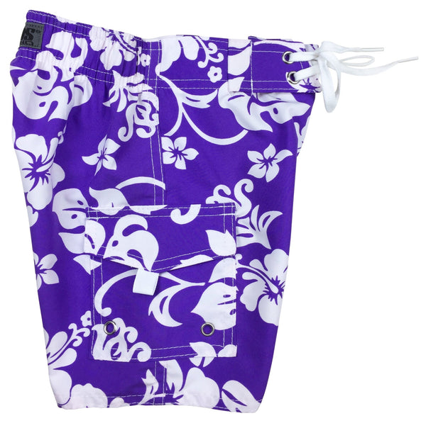 "Pure Hibiscus" Toddlers Solid Board Shorts (Purple) - Board Shorts World Outlet