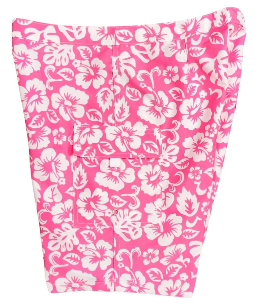 "Pure Hibiscus Too" (Pink) Womens Board/Swim Shorts - 11" - Board Shorts World Outlet