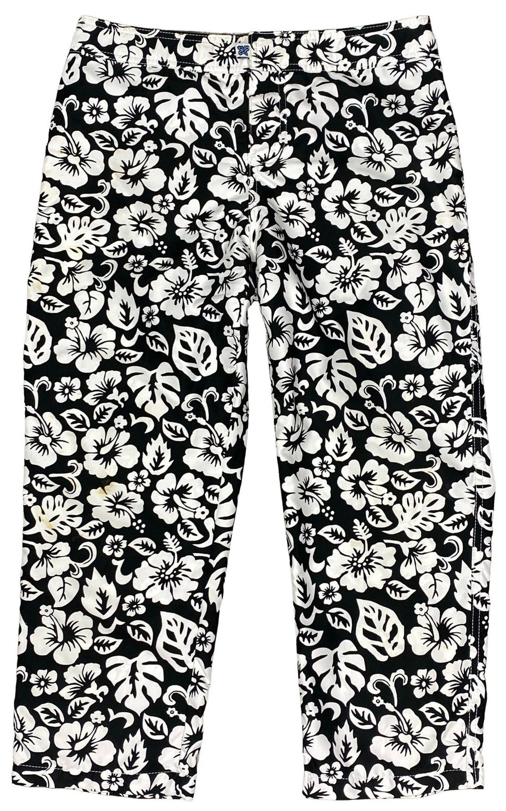 "Pure Hibiscus Too" Womens Board (Swim) Capris 23" Inseam (Black) - Board Shorts World Outlet