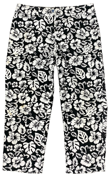 "Pure Hibiscus Too" Womens Board (Swim) Capris 23" Inseam (Black) - Board Shorts World Outlet
