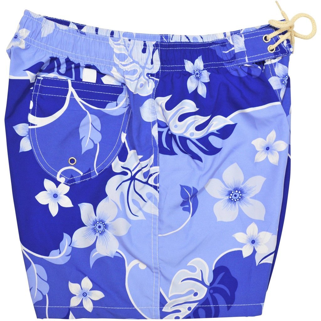 "Puzzled" (Periwinkle) Womens Elastic Waist Swim Board Shorts. REGULAR Rise + 5" Inseam - Board Shorts World Outlet