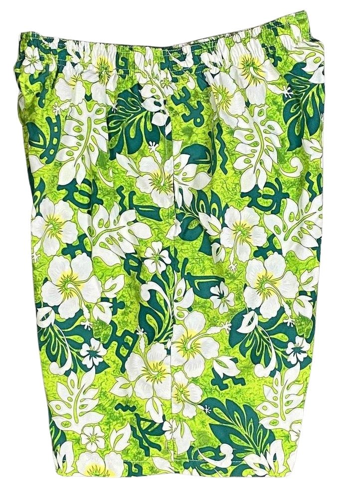 "Safari" (Green) Swim Trunks (with mesh liner / side pockets) - Board Shorts World Outlet