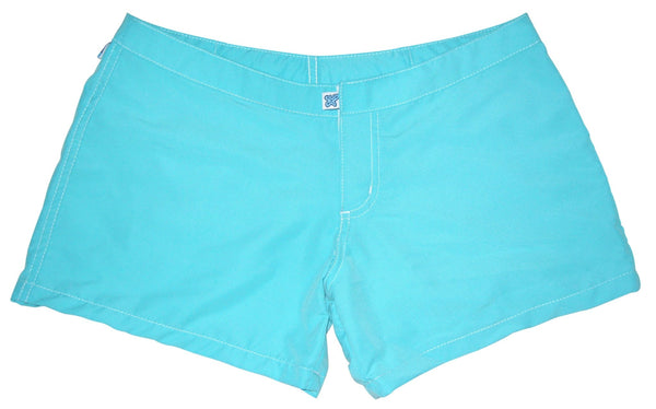 Solid Aqua Womens Board/Swim Shorts - 4" - Board Shorts World Outlet