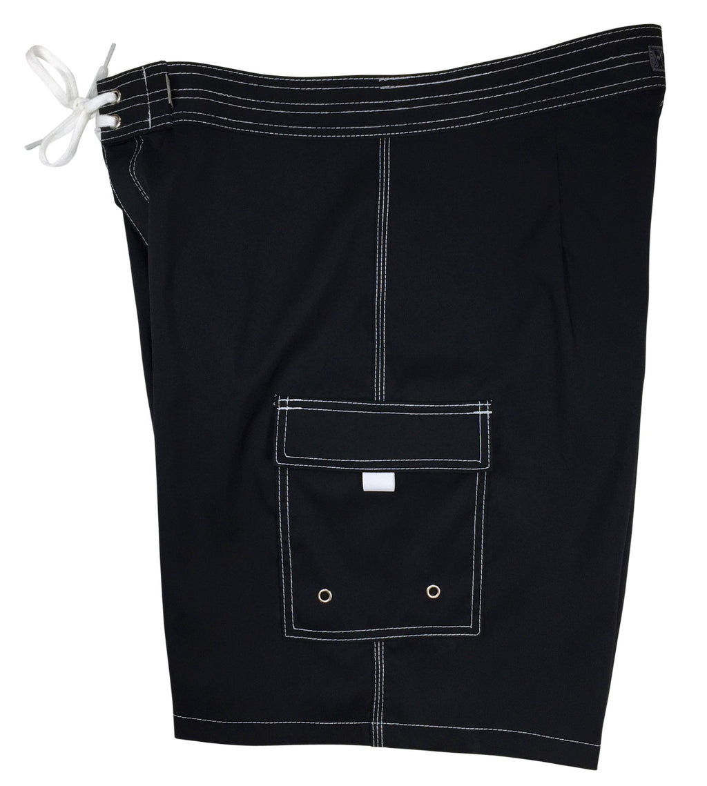 Solid Black (w/White Stitching) Mens Board Shorts - 7" Inseam - Board Shorts World Outlet