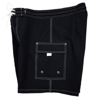 Solid Black (w/white stitching) Mens Double Cargo Board Shorts - Retro Shortie - 5" - Board Shorts World Outlet