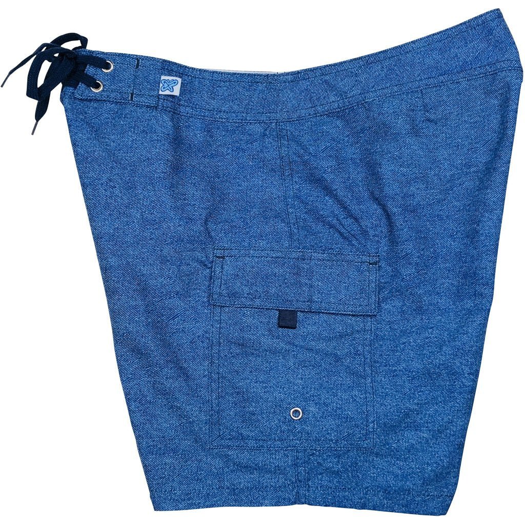 Solid Denim Blue 7" Womens Cargo + Back Pocket Board Shorts - Board Shorts World Outlet
