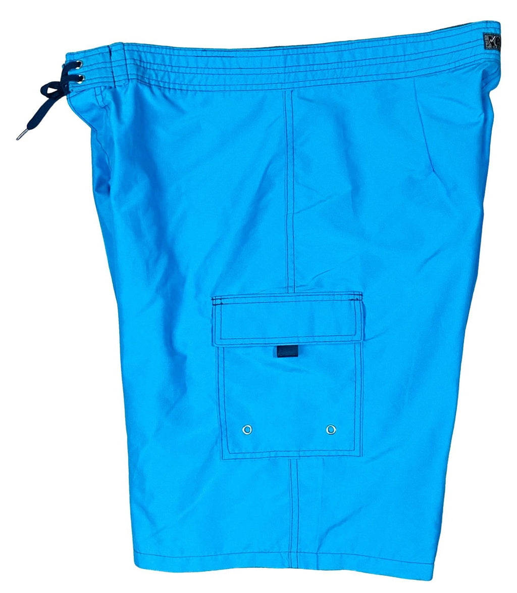 Solid Double Cargo Pocket Board Shorts (Turquoise or Hot Pink) - Board Shorts World Outlet