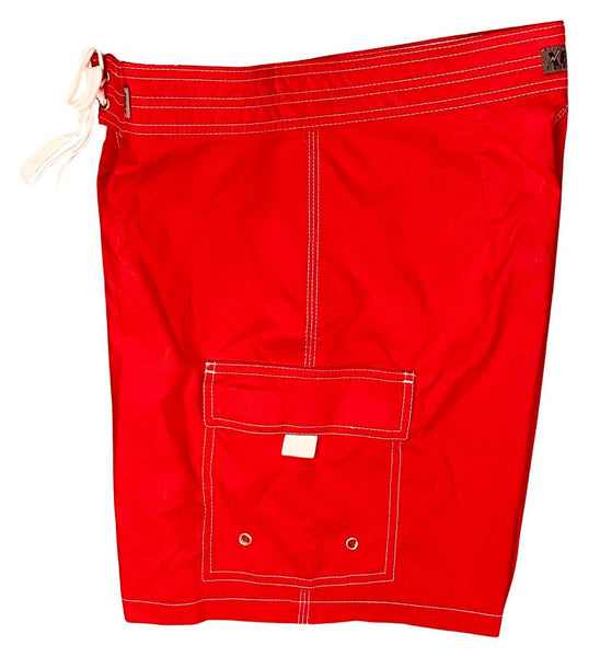 Solid Red Mens Double Cargo Board Shorts - Retro Shortie - 5" - Board Shorts World Outlet