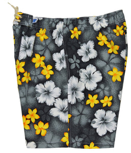 "Spin Cycle" (Charcoal) Womens Elastic Waist Swim Board Shorts. HIGHER WAIST / RISE + 5" Inseam - Board Shorts World Outlet