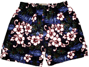 "State of Mind" (Navy) Swim Trunks (with mesh liner / side pockets) - 6.5" Mid Length - Board Shorts World Outlet