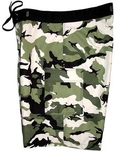 "Stealth Fanatic" Camo (Moss) Double Cargo Pocket Board Shorts - Board Shorts World Outlet