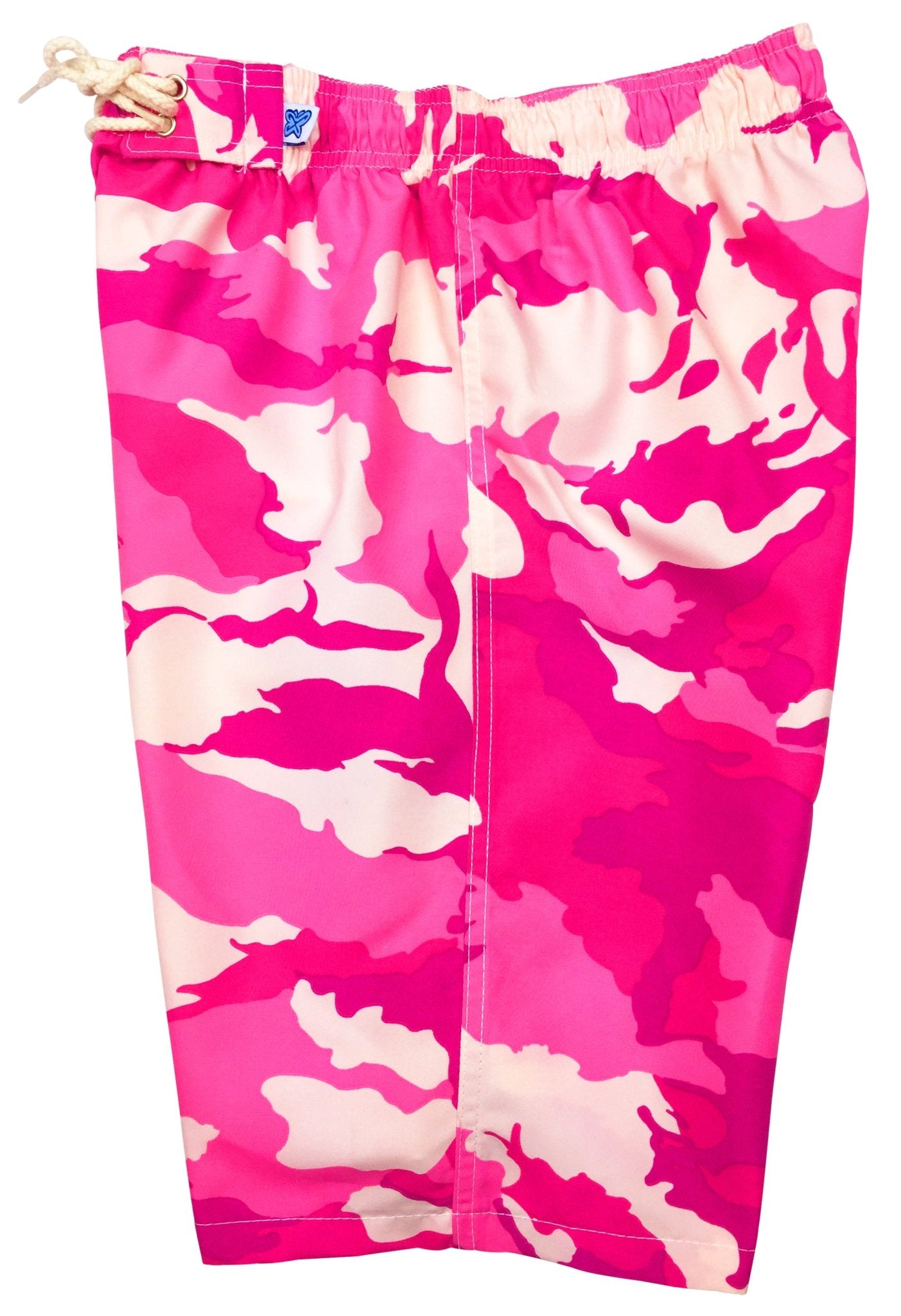 "Stealth Fanatic" Camo (Pink ) Womens Elastic Waist Swim Board Shorts. REGULAR Rise + 11" Inseam - Board Shorts World Outlet