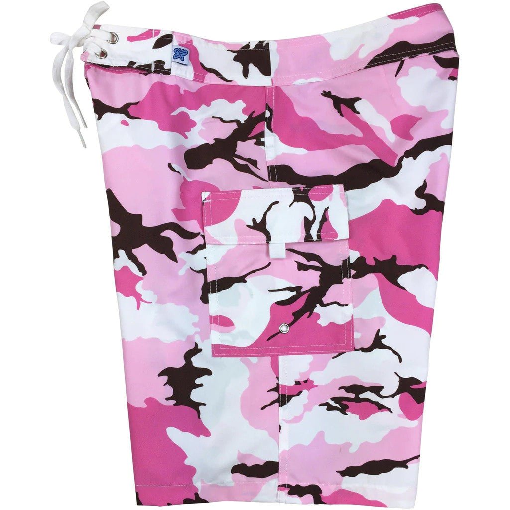 "Stealth Fanatic" Camo (Pink+Brown) Womens Board/Swim Shorts - 10.5" - Board Shorts World Outlet