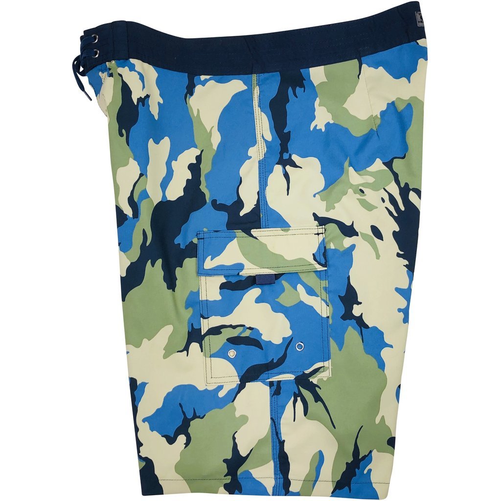 "Stealth Fanatic" Camo (Sand+Baby Blue) Double Cargo Pocket Board Shorts - Board Shorts World Outlet