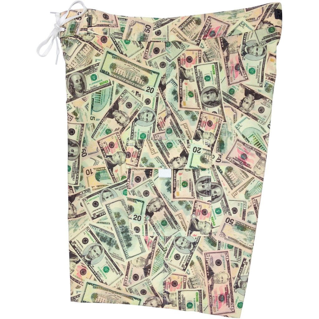 "Stimulus Check (Green) Double Cargo Pocket Board Shorts - Board Shorts World Outlet