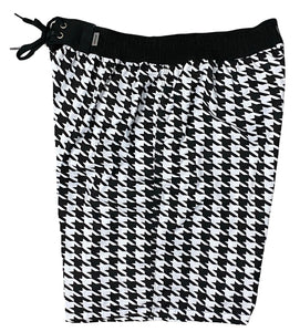 "Sweet Tooth" (Black/White) Mens Elastic Waist Board Shorts - 8" Inseam w/ Back Pocket - Board Shorts World Outlet