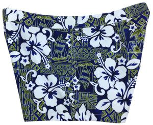 "Tiki Village" (Navy + Sage) Womens Board/Swim Shorts - 4" - Board Shorts World Outlet