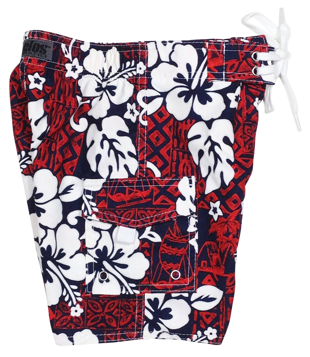 "Tiki Village" Toddlers Solid Board Shorts (Red) - Board Shorts World Outlet