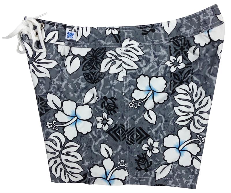 "Tribal Council" 5" Womens Back Pocket Board Shorts (Charcoal) - Board Shorts World Outlet