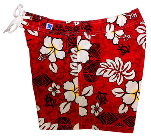 "Tribal Council" 5" Womens Back Pocket Board Shorts (Red) - Board Shorts World Outlet