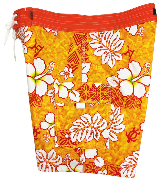 "Tribal Council" Mens Board Shorts - 7" Inseam (Orange) - Board Shorts World Outlet